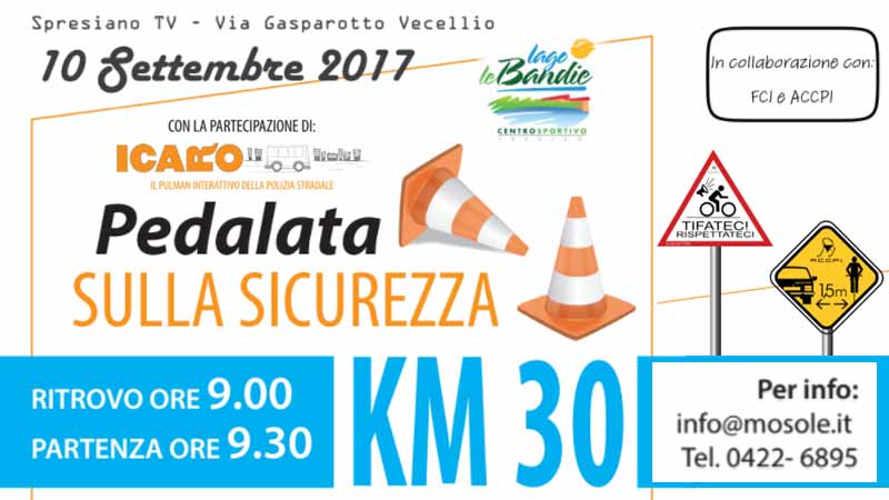 Appuntamento con la sicurezza domenica 10 settembre ore 9:00 al lago Le Bandie di Spresiano. Hai già preparato la tua bicicletta?